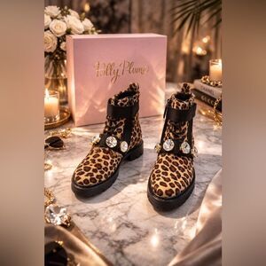 Polly Plume Leopard Haircalf Combat Boots w/ Crystal Embellishments – EU 36